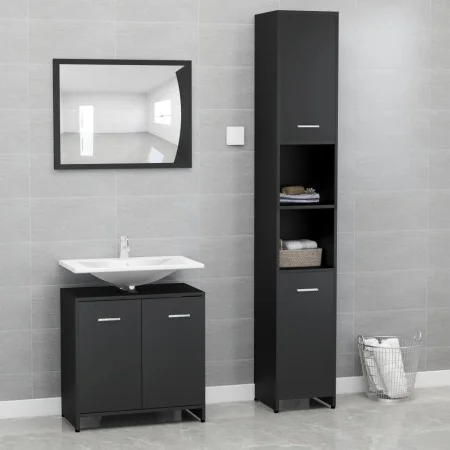 3-piece bathroom furniture set made of black engineered wood by , Bathroom furniture - Ref: Foro24-3056917, Price: 139,43 €, ...