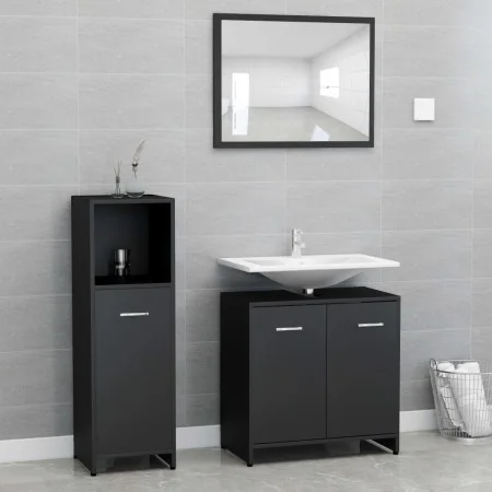 Juego muebles de baño 3 pzas madera de ingeniería negro de , Muebles de baño - Ref: Foro24-3056908, Precio: 117,84 €, Descuen...