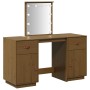 Juego de tocador con LED madera maciza de pino marrón miel