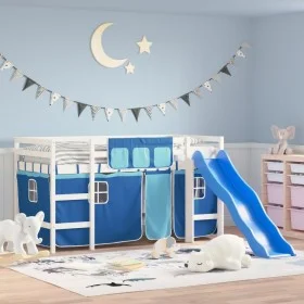 High bed for children with blue pine wood curtains 80x200 cm by , Beds and slatted bases - Ref: Foro24-3207013, Price: 272,35...