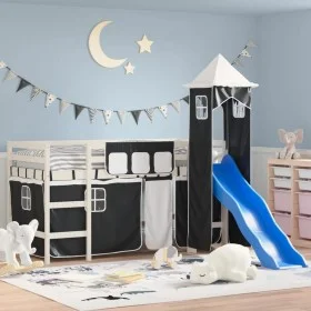 Kinder-Hochbett mit schwarz-weißem Kiefernholzturm 80x200 cm von , Betten und Lattenroste - Ref: Foro24-3207066, Preis: 302,1...