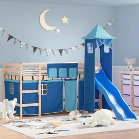 High bed for children with blue pine wood tower 80x200 cm by , Beds and slatted bases - Ref: Foro24-3207064, Price: 292,01 €,...