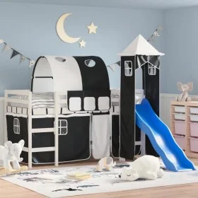 Kinder-Hochbett mit schwarz-weißem Kiefernholzturm 80x200 cm von , Betten und Lattenroste - Ref: Foro24-3207093, Preis: 301,5...