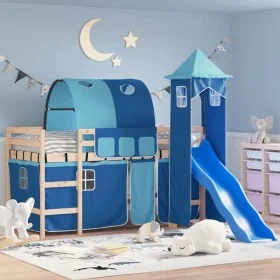 Cama alta para niños con torre madera pino azul 80x200 cm de , Camas y somieres - Ref: Foro24-3207091, Precio: 308,28 €, Desc...