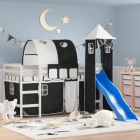 Kinder-Hochbett mit schwarz-weißem Kiefernholzturm 90x200 cm von , Betten und Lattenroste - Ref: Foro24-3207102, Preis: 351,8...