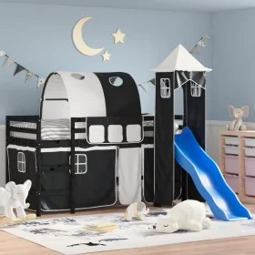 Kinder-Hochbett mit schwarz-weißem Kiefernholzturm 90x190 cm von , Betten und Lattenroste - Ref: Foro24-3207114, Preis: 302,7...
