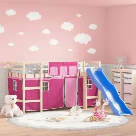 Cama alta para niños con cortinas madera pino rosa 80x200 cm de , Camas y somieres - Ref: Foro24-3207011, Precio: 262,81 €, D...