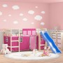 Cama alta para niños con cortinas madera pino rosa 80x200 cm de , Camas y somieres - Ref: Foro24-3207011, Precio: 265,66 €, D...