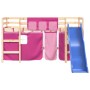 Cama alta para niños con cortinas madera pino rosa 80x200 cm de , Camas y somieres - Ref: Foro24-3207011, Precio: 265,66 €, D...