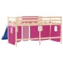 Cama alta para niños con cortinas madera pino rosa 80x200 cm de , Camas y somieres - Ref: Foro24-3207011, Precio: 265,66 €, D...