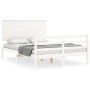 Double bed frame with white solid wood headboard by , Beds and slatted bases - Ref: Foro24-3195197, Price: 158,01 €, Discount: %