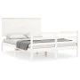 Double bed frame with white solid wood headboard by , Beds and slatted bases - Ref: Foro24-3195197, Price: 153,59 €, Discount: %