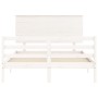 Double bed frame with white solid wood headboard by , Beds and slatted bases - Ref: Foro24-3195197, Price: 158,01 €, Discount: %