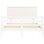 Double bed frame with white solid wood headboard by , Beds and slatted bases - Ref: Foro24-3195197, Price: 153,59 €, Discount: %