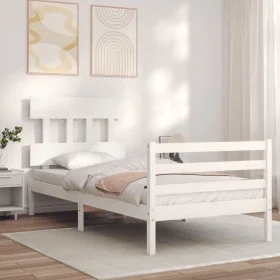 White solid wood bed frame with headboard by , Beds and slatted bases - Ref: Foro24-3195122, Price: 96,45 €, Discount: %