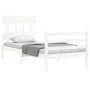 White solid wood bed frame with headboard by , Beds and slatted bases - Ref: Foro24-3195122, Price: 96,45 €, Discount: %