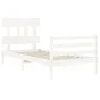 White solid wood bed frame with headboard by , Beds and slatted bases - Ref: Foro24-3195122, Price: 96,45 €, Discount: %