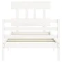 White solid wood bed frame with headboard by , Beds and slatted bases - Ref: Foro24-3195122, Price: 96,45 €, Discount: %