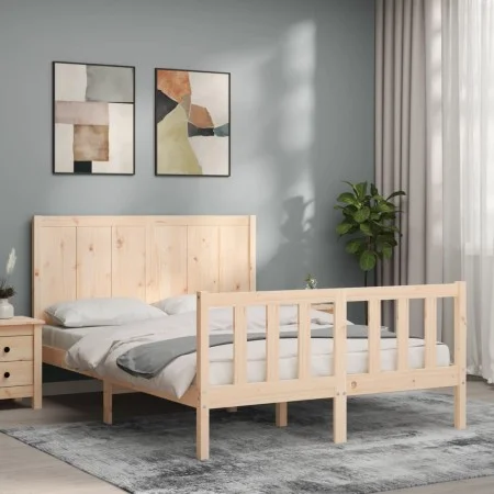 Bed frame with solid wood headboard 140x190 cm by , Beds and slatted bases - Ref: Foro24-3192601, Price: 153,00 €, Discount: %