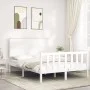 Double bed frame with white solid wood headboard by , Beds and slatted bases - Ref: Foro24-3193377, Price: 162,91 €, Discount: %