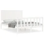 Double bed frame with white solid wood headboard by , Beds and slatted bases - Ref: Foro24-3193377, Price: 162,91 €, Discount: %