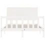 Double bed frame with white solid wood headboard by , Beds and slatted bases - Ref: Foro24-3193377, Price: 162,91 €, Discount: %