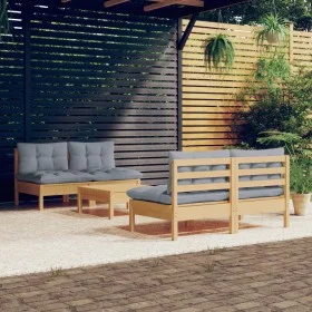 5-teiliges Gartenmöbel-Set und Kissen aus grauem Kiefernholz von , Gartensets - Ref: Foro24-3096003, Preis: 364,43 €, Rabatt: %