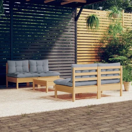 Juego de muebles de jardín 5 pzas y cojines madera pino gris de , Conjuntos de jardín - Ref: Foro24-3096003, Precio: 364,43 €...