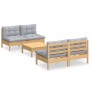 5-teiliges Gartenmöbel-Set und Kissen aus grauem Kiefernholz von , Gartensets - Ref: Foro24-3096003, Preis: 353,42 €, Rabatt: %
