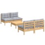 5-teiliges Gartenmöbel-Set und Kissen aus grauem Kiefernholz von , Gartensets - Ref: Foro24-3096003, Preis: 353,42 €, Rabatt: %