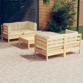 Muebles de jardín 5 piezas cojines madera de pino color crema de , Conjuntos de jardín - Ref: Foro24-3096022, Precio: 375,84 ...