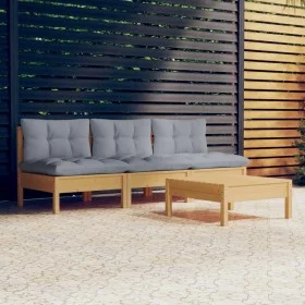4-piece garden furniture set with gray pine wood cushions by , Garden sets - Ref: Foro24-3096081, Price: 314,72 €, Discount: %