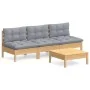 4-piece garden furniture set with gray pine wood cushions by , Garden sets - Ref: Foro24-3096081, Price: 314,68 €, Discount: %