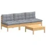 4-piece garden furniture set with gray pine wood cushions by , Garden sets - Ref: Foro24-3096081, Price: 314,68 €, Discount: %