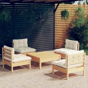Muebles de jardín 5 piezas cojines madera de pino crema de , Conjuntos de jardín - Ref: Foro24-3096034, Precio: 345,43 €, Des...