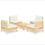 Muebles de jardín 5 piezas cojines madera de pino crema de , Conjuntos de jardín - Ref: Foro24-3096034, Precio: 374,10 €, Des...