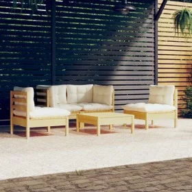 Garden furniture 5 pieces and cushions solid cream pine wood by , Garden sets - Ref: Foro24-3096178, Price: 361,21 €, Discoun...