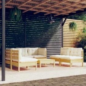 Garden furniture 7 pieces and cushions solid cream pine wood by , Garden sets - Ref: Foro24-3096214, Price: 496,31 €, Discoun...