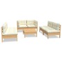 Garden furniture 7 pieces and cushions solid cream pine wood by , Garden sets - Ref: Foro24-3096214, Price: 536,33 €, Discoun...