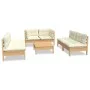 Garden furniture 7 pieces and cushions solid cream pine wood by , Garden sets - Ref: Foro24-3096214, Price: 526,37 €, Discoun...