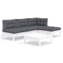 Muebles de jardín 5 pzas con cojines blanco madera de pino de , Conjuntos de jardín - Ref: Foro24-3096305, Precio: 414,98 €