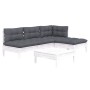 Muebles de jardín 5 pzas con cojines blanco madera de pino de , Conjuntos de jardín - Ref: Foro24-3096305, Precio: 414,98 €