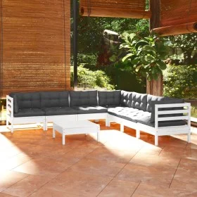 Garden furniture 8 pieces with white cushions solid pine wood by , Garden sets - Ref: Foro24-3096798, Price: 669,12 €, Discou...