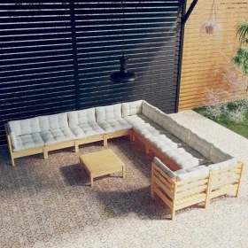 Garden furniture 11 pieces and cream pine wood cushions by , Garden sets - Ref: Foro24-3097013, Price: 807,31 €, Discount: %