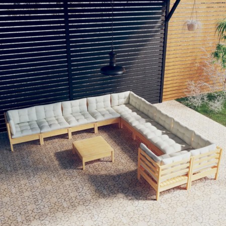 Gartenmöbel 11-teilig und Kissen aus cremefarbenem Kiefernholz von , Gartensets - Ref: Foro24-3097013, Preis: 885,73 €, Rabat...
