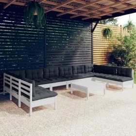 Garden furniture 11 pieces and white cushions solid pine wood by , Garden sets - Ref: Foro24-3097194, Price: 892,59 €, Discou...