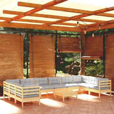 Garden furniture set 11 pieces and gray pine wood cushions by , Garden sets - Ref: Foro24-3097336, Price: 851,24 €, Discount: %