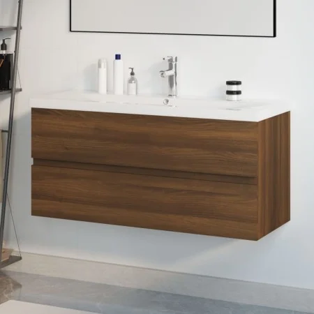 Badezimmerschrank aus braunem Eichensperrholz mit Waschbecken von , Badezimmerwaschtische - Ref: Foro24-3152890, Preis: 331,0...