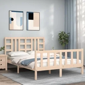 Bed frame with solid wood headboard 140x200 cm by , Beds and slatted bases - Ref: Foro24-3191971, Price: 124,28 €, Discount: %