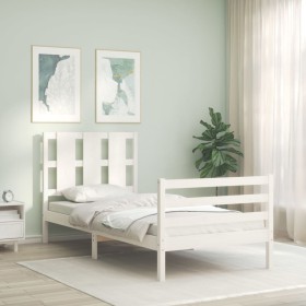 Estructura de cama con cabecero madera maciza blanco